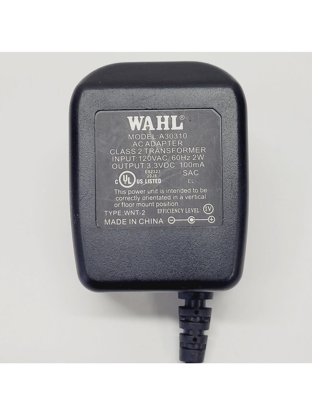 Wahl 3.3 Volt 100mA A30310 50/60Hz Class 2 Black AC Wall Power Adapter
